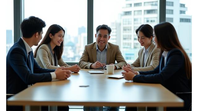 多様な国籍の社員が東京のオフィスで協力している様子