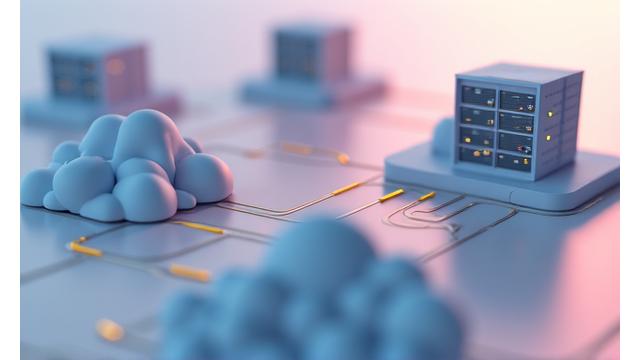 メンテナンス中のサーバーを表すアイコンと、クラウドサービスの抽象的な図